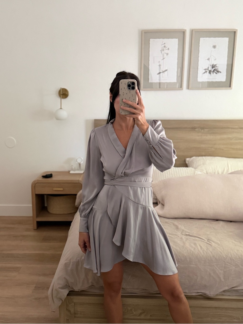 Satin wrap dress ruffles
